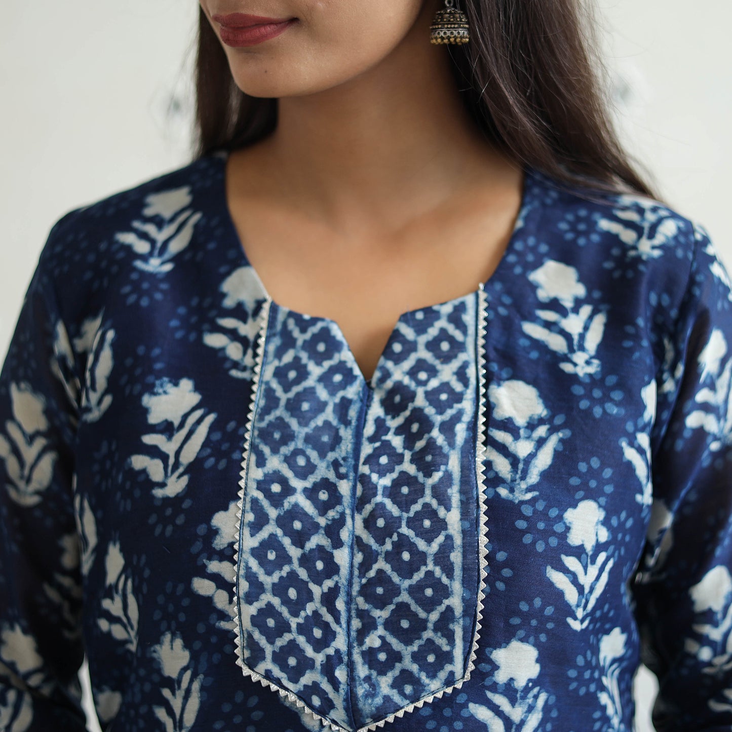 Blue - Chanderi Silk Indigo Bagru Block Print Kurta Set 04