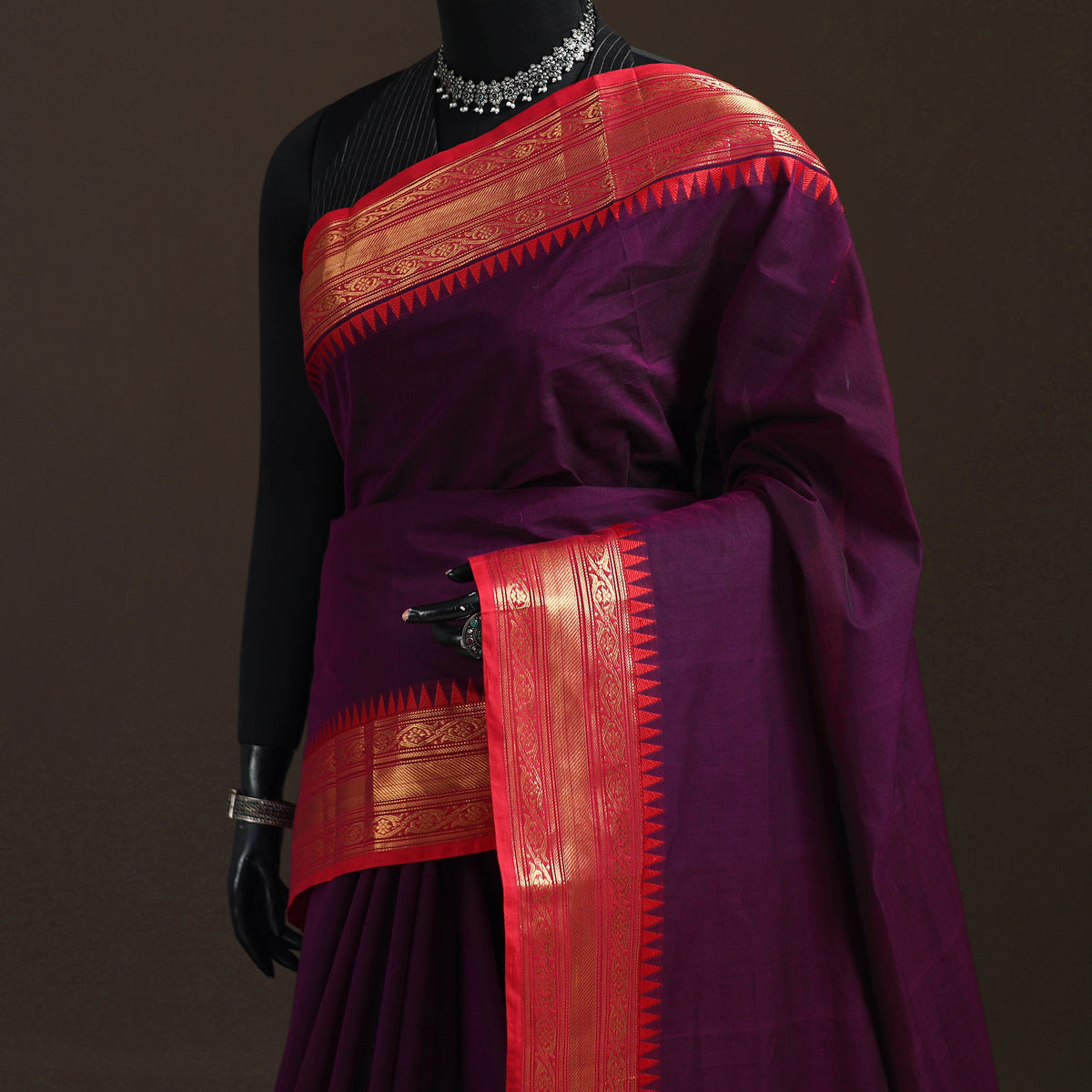 Purple - Chettinad Woven Cotton Saree with Border 40