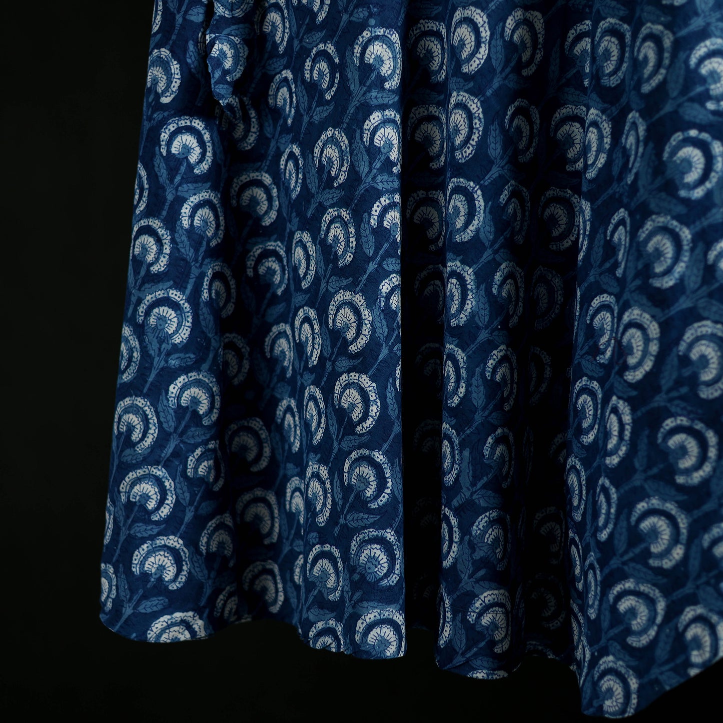 Indigo Bagru Hand Block Print Natural Dyed Cotton Wrap Around Skirt 38