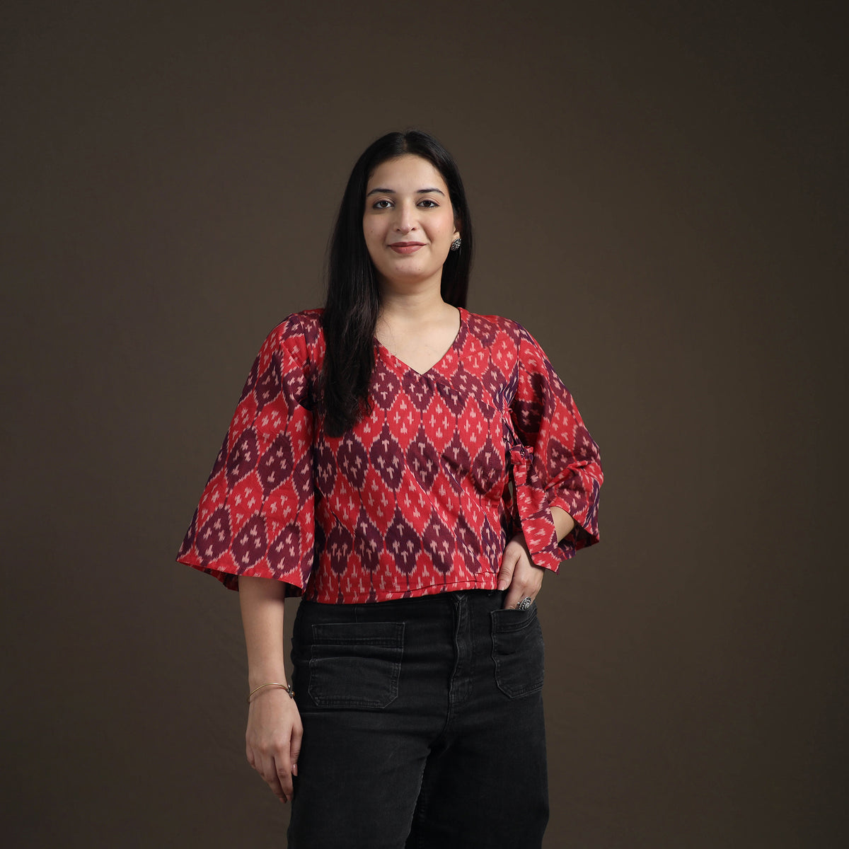 Pochampally Ikat Mercerised Cotton Crop Top for Women 03