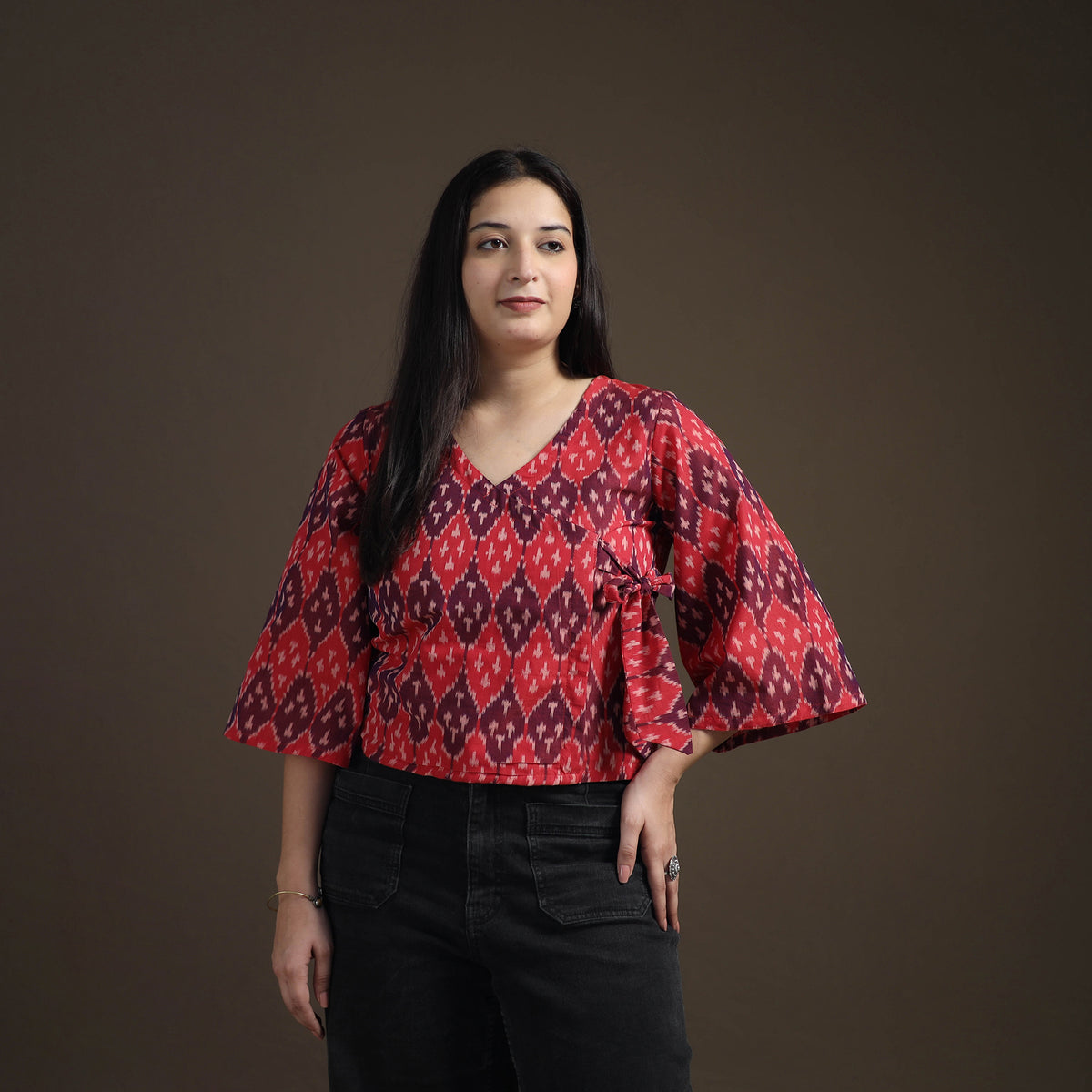 Pochampally Ikat Mercerised Cotton Crop Top for Women 03