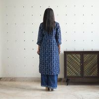 Blue - Chanderi Silk Indigo Bagru Block Print Kurta Set 01