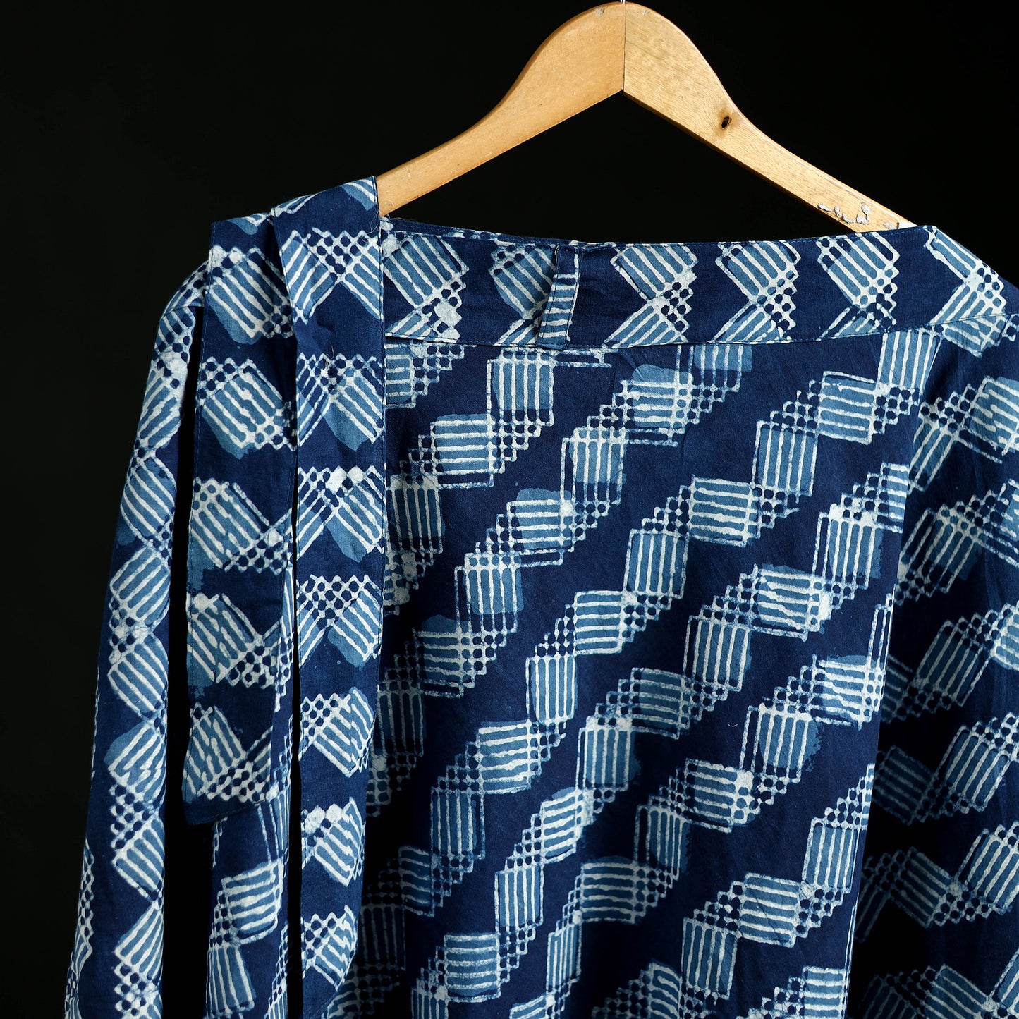 Indigo Bagru Hand Block Print Natural Dyed Cotton Wrap Around Skirt 39