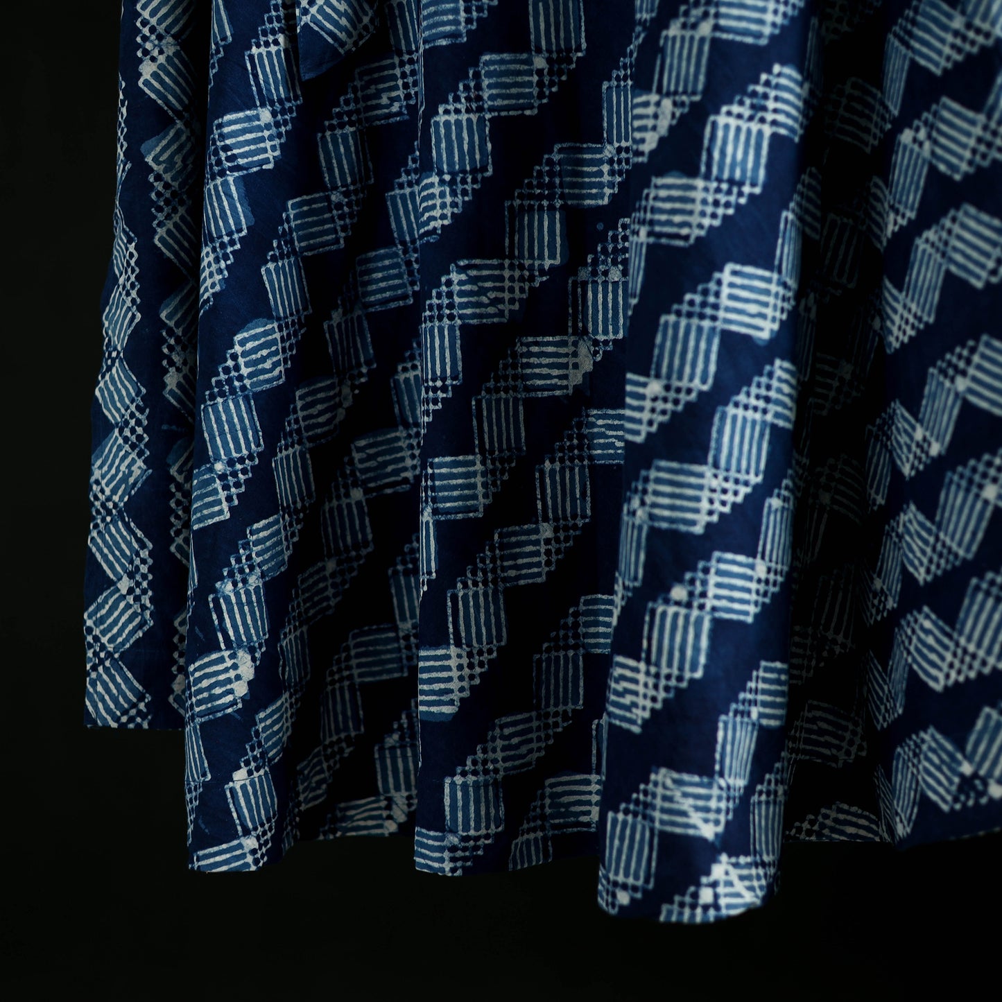 Indigo Bagru Hand Block Print Natural Dyed Cotton Wrap Around Skirt 39