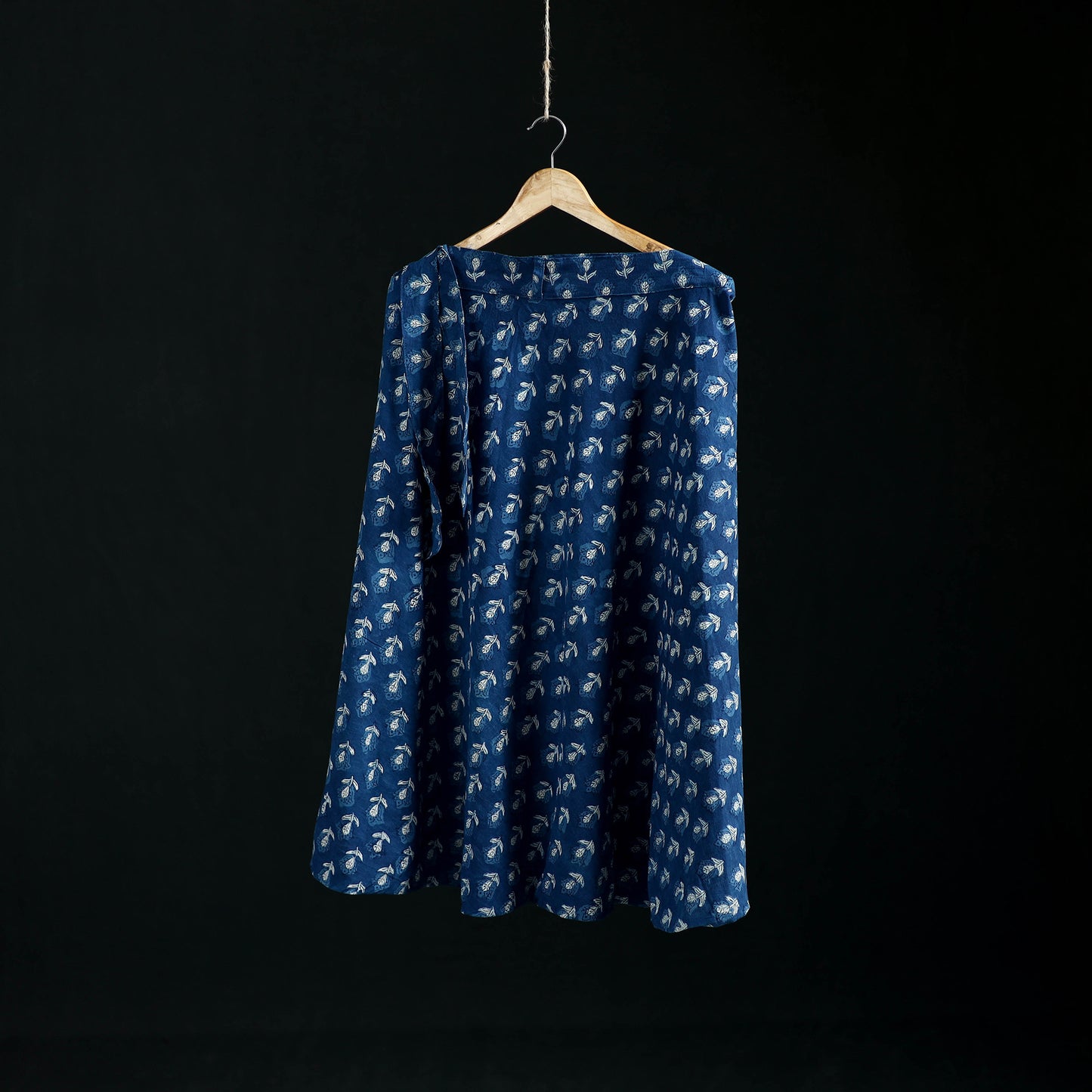 Indigo Bagru Hand Block Print Natural Dyed Cotton Wrap Around Skirt 40