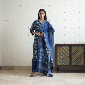 Buy Blue Chanderi Silk Indigo Bagru Block Print Kurta Set