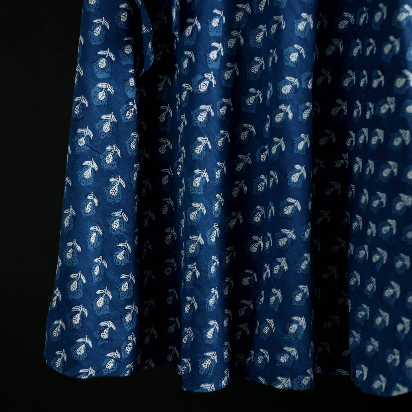 Indigo Bagru Hand Block Print Natural Dyed Cotton Wrap Around Skirt 40
