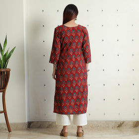 Red - Ajrakh Block Printed Cotton Straight Kurta