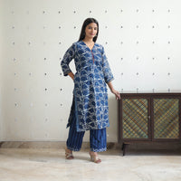 Blue - Chanderi Silk Indigo Bagru Block Print Kurta Set 09