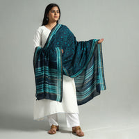 Blue - Akola Dabu Block Printed Handloom Chanderi Silk Dupatta 22