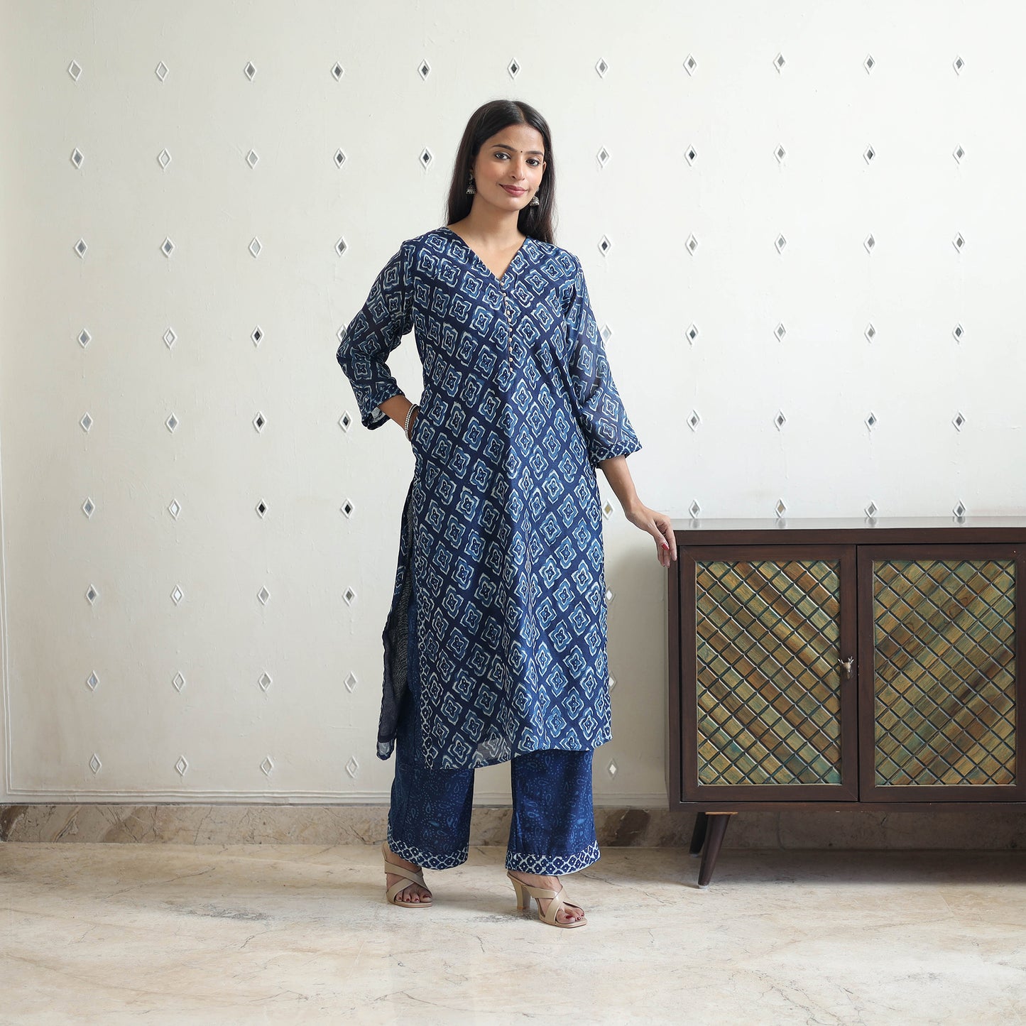 Blue - Chanderi Silk Indigo Bagru Block Print Kurta Set 07