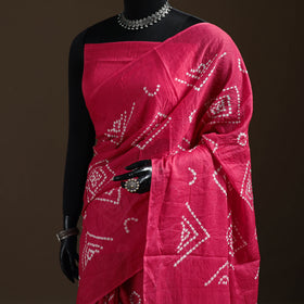 Pink - Kutch Tie-Dye Pure Mul Cotton Rai Bandhani Saree with Blouse Piece 02