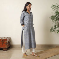 Grey - Bhagalpuri Handwoven Desi Tussar Silk Straight Kurta 09