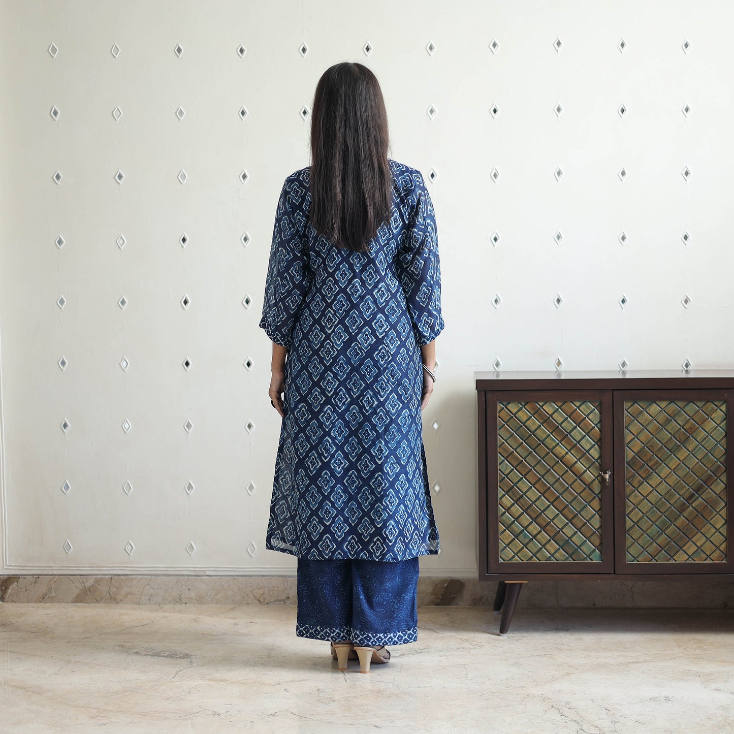 Blue - Chanderi Silk Indigo Bagru Block Print Kurta Set 07