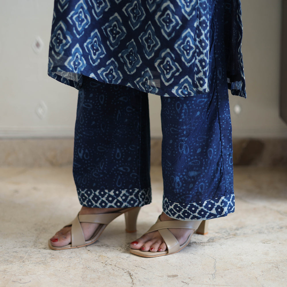 Blue - Chanderi Silk Indigo Bagru Block Print Kurta Set 07