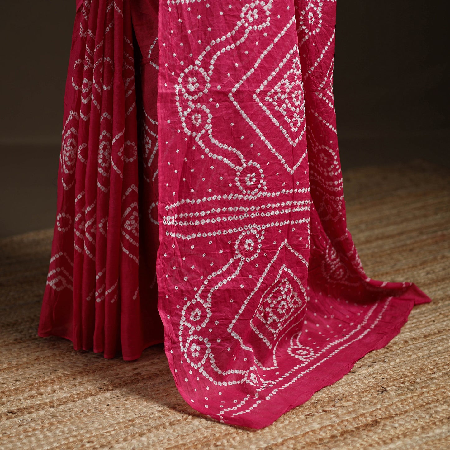 Pink - Kutch Tie-Dye Pure Mul Cotton Rai Bandhani Saree with Blouse Piece 02