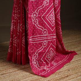 Pink - Kutch Tie-Dye Pure Mul Cotton Rai Bandhani Saree with Blouse Piece 02