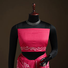 Pink - Kutch Tie-Dye Pure Mul Cotton Rai Bandhani Saree with Blouse Piece 02