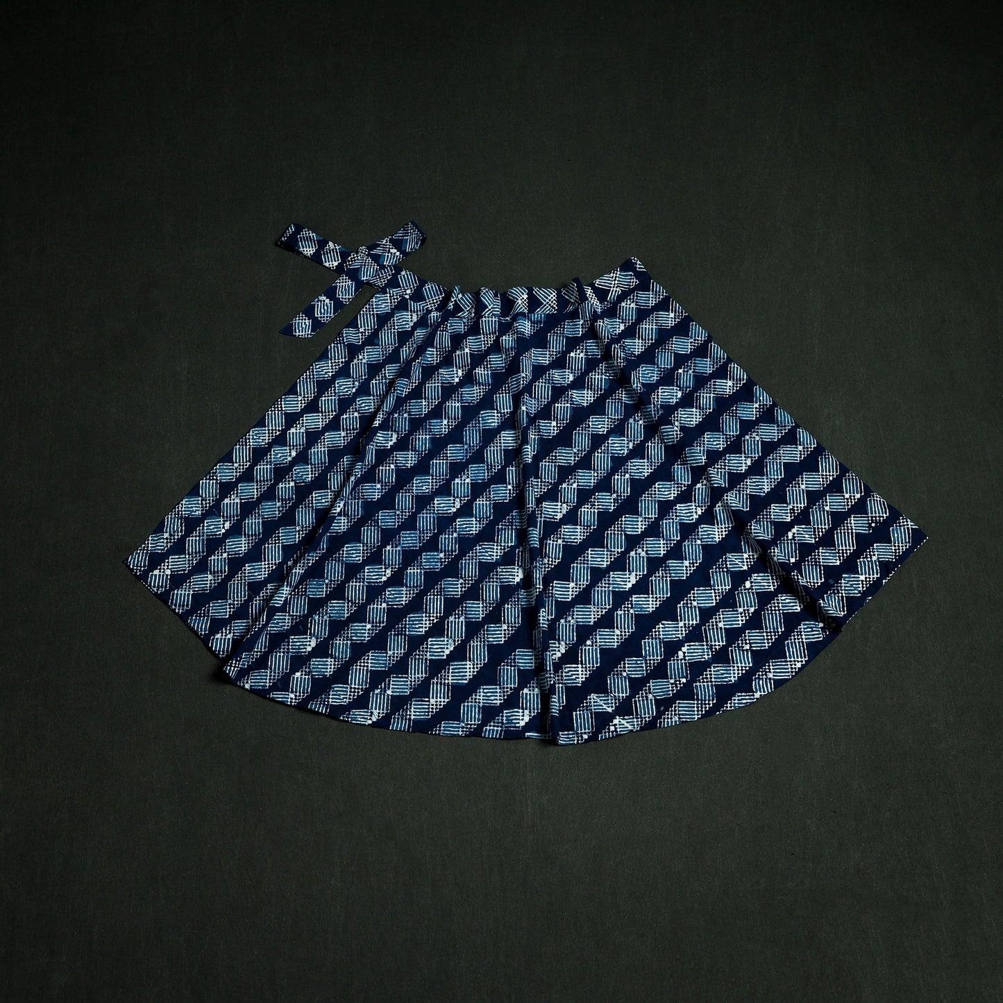Indigo Bagru Hand Block Print Natural Dyed Cotton Wrap Around Skirt 39