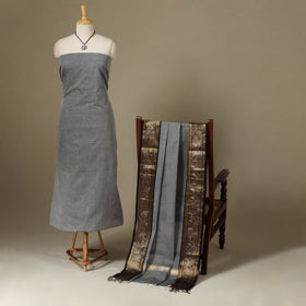 Grey 2pc Kandangi Chettinad Dress Material with Jewellery Set