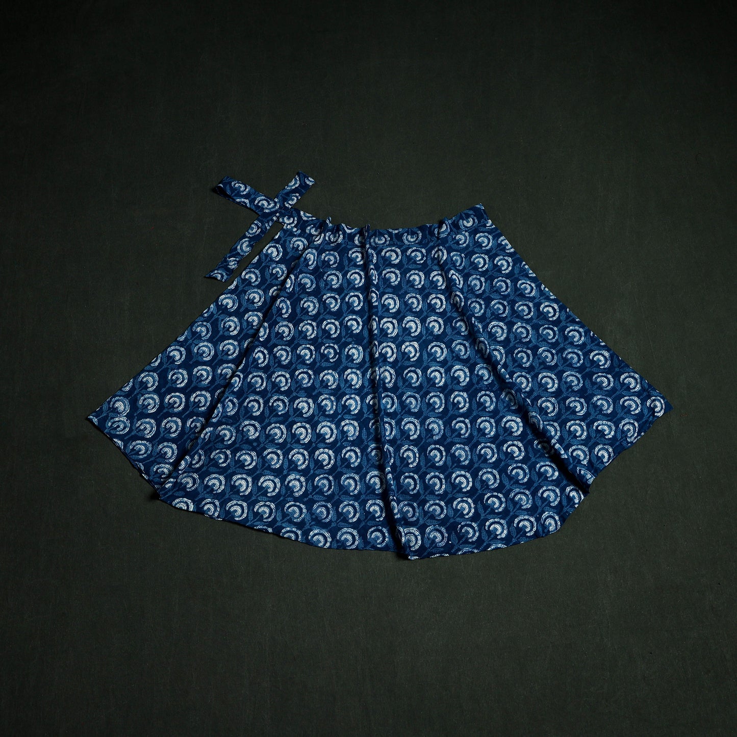 Indigo Bagru Hand Block Print Natural Dyed Cotton Wrap Around Skirt 38