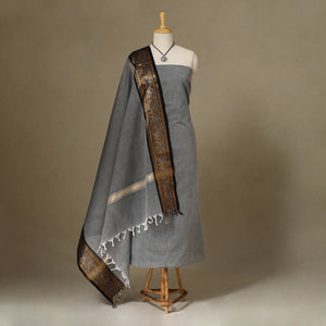 Grey 2pc Kandangi Chettinad Dress Material with Jewellery Set