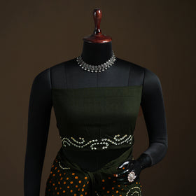 Green - Kutch Tie-Dye Pure Mul Cotton Rai Bandhani Saree with Blouse Piece 01