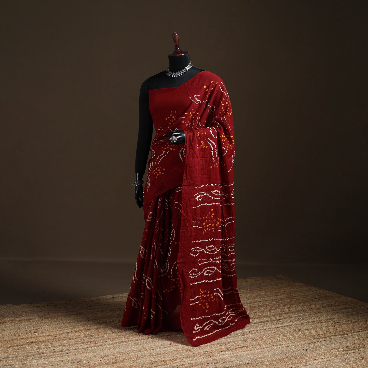 Maroon - Kutch Tie-Dye Pure Mul Cotton Rai Bandhani Saree with Blouse Piece 03