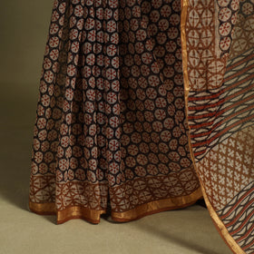 Brown - kota doria cotton bagru saree 29 - handcrafted