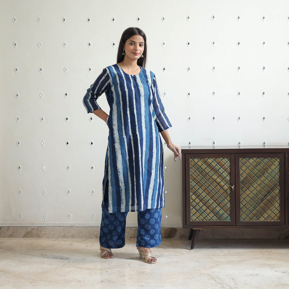 Blue - Chanderi Silk Indigo Bagru Block Print Kurta Set 10