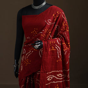 Maroon - Kutch Tie-Dye Pure Mul Cotton Rai Bandhani Saree with Blouse Piece 03