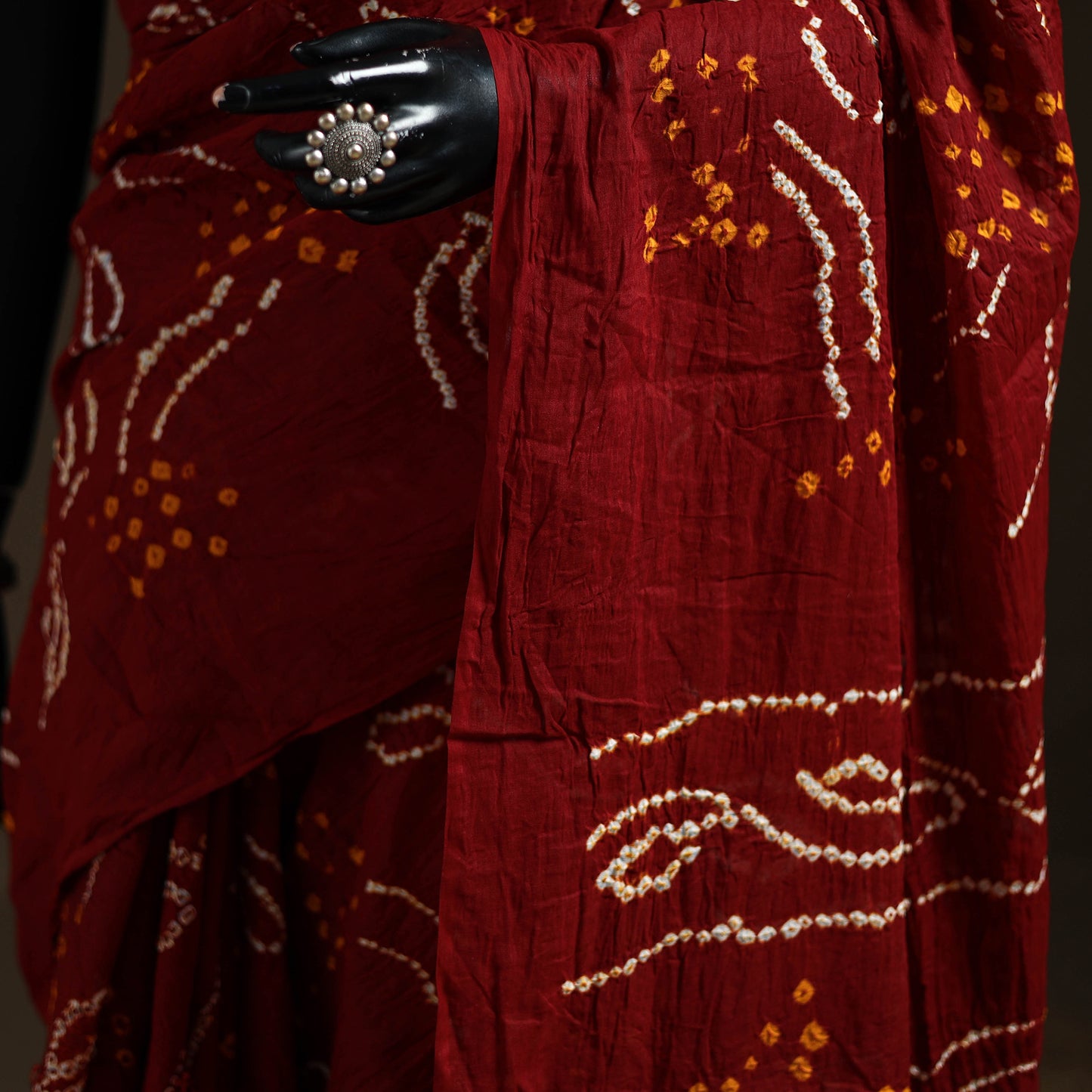 Maroon - Kutch Tie-Dye Pure Mul Cotton Rai Bandhani Saree with Blouse Piece 03