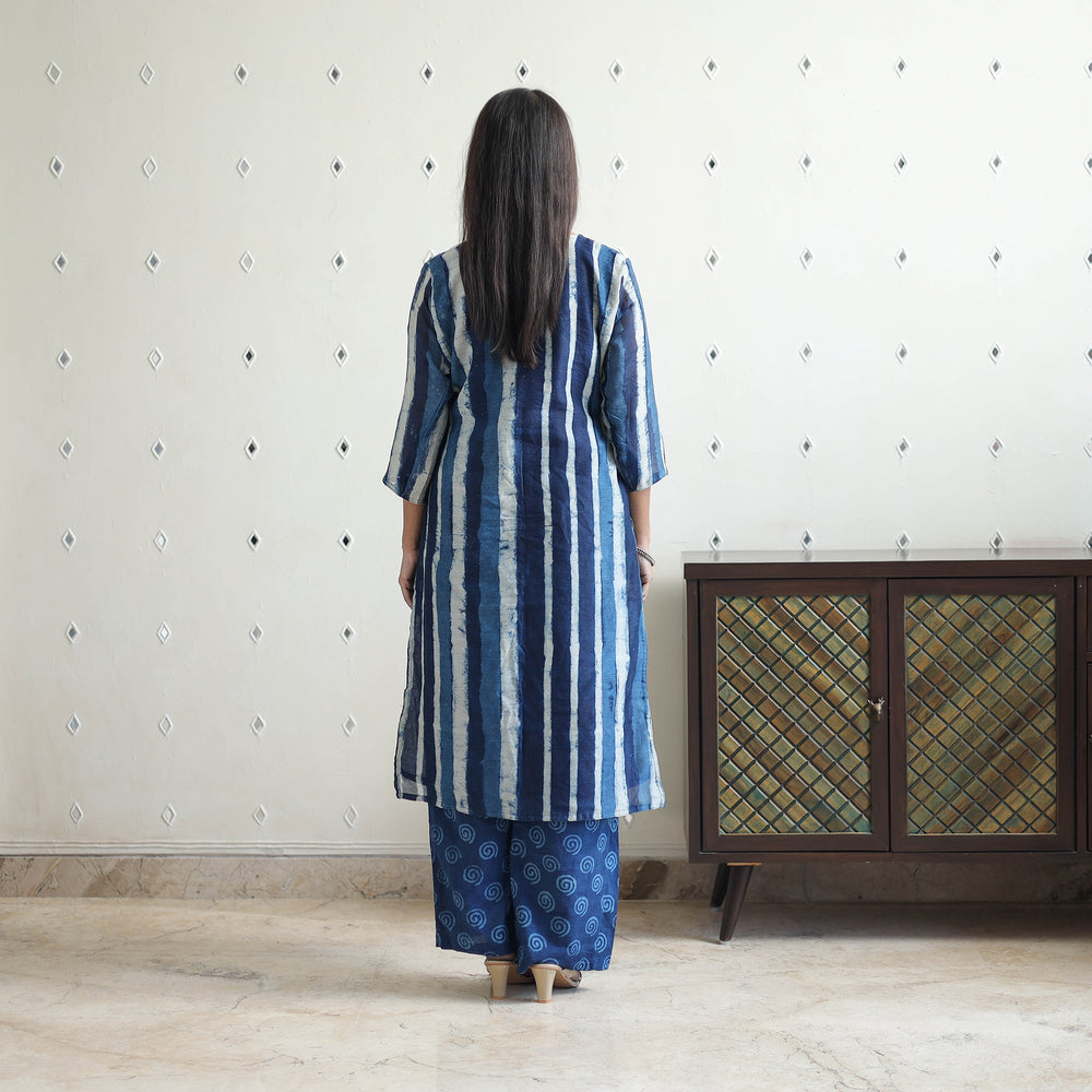 Blue - Chanderi Silk Indigo Bagru Block Print Kurta Set 10