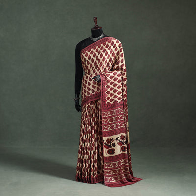Bagru Hand Block Print Natural Dyed Modal Silk Saree 01