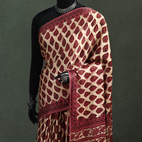 Bagru Hand Block Print Natural Dyed Modal Silk Saree 01