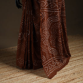 Brown - Kutch Tie-Dye Pure Mul Cotton Rai Bandhani Saree with Blouse Piece 04