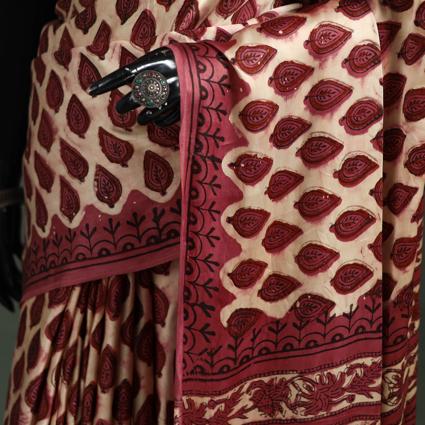 Bagru Hand Block Print Natural Dyed Modal Silk Saree 01
