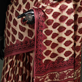 Bagru Hand Block Print Natural Dyed Modal Silk Saree 01
