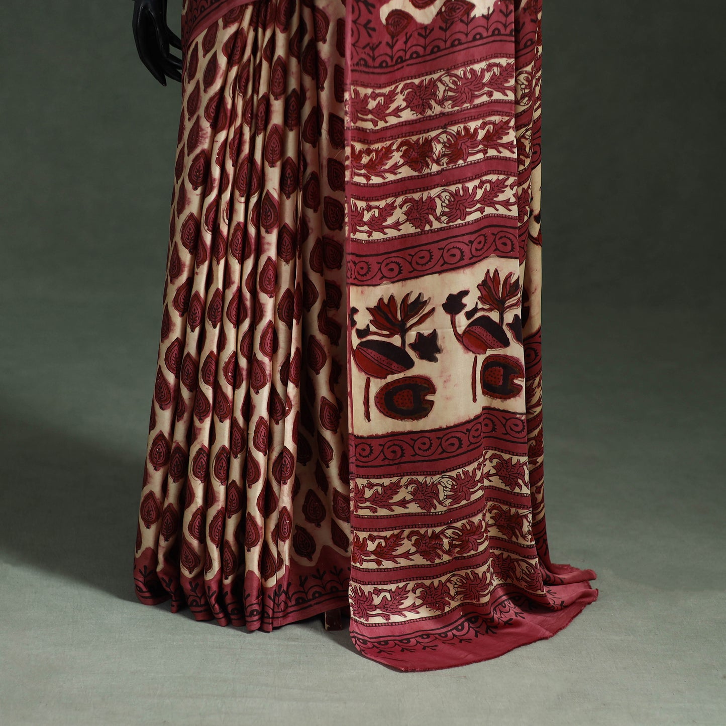 Bagru Hand Block Print Natural Dyed Modal Silk Saree 01