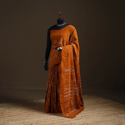 Orange - Kutch Tie-Dye Pure Mul Cotton Rai Bandhani Saree with Blouse Piece 05