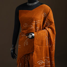Orange - Kutch Tie-Dye Pure Mul Cotton Rai Bandhani Saree with Blouse Piece 05
