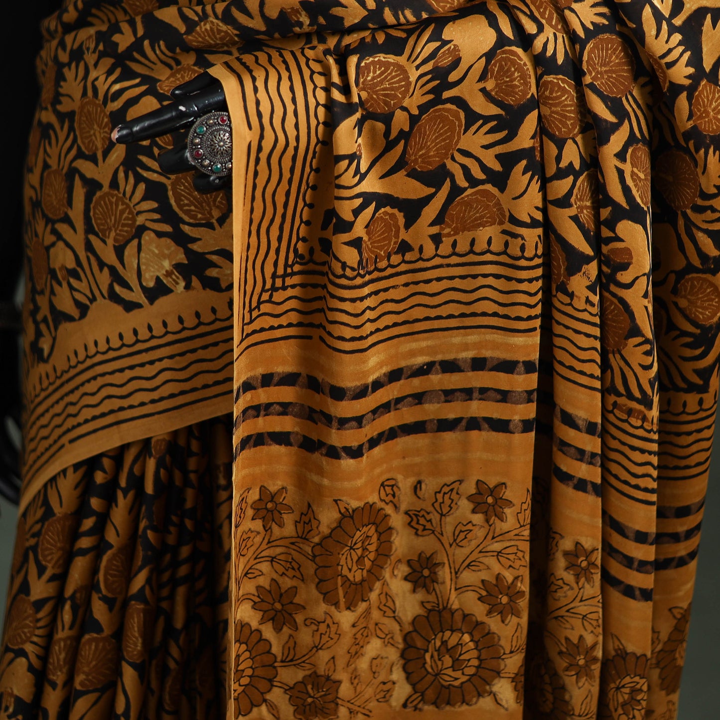Bagru Hand Block Print Natural Dyed Modal Silk Saree 02