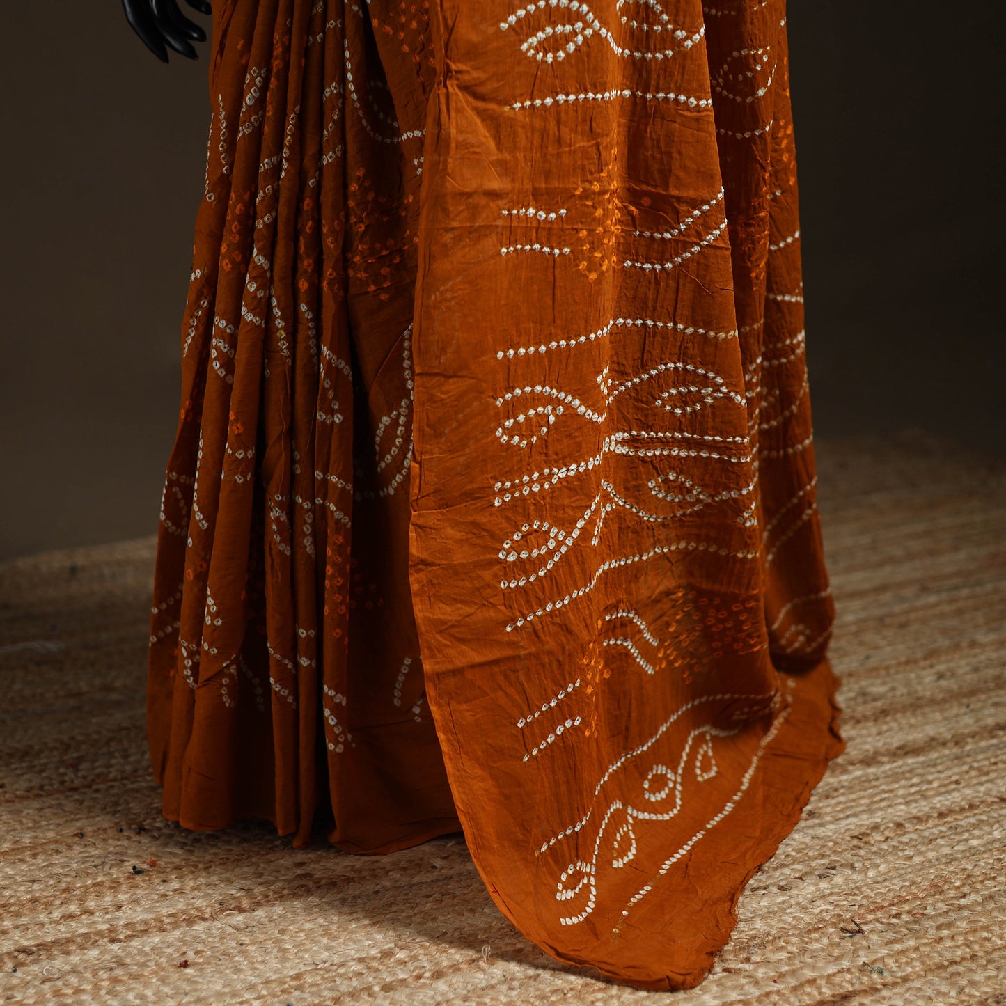 Orange - Kutch Tie-Dye Pure Mul Cotton Rai Bandhani Saree with Blouse Piece 05