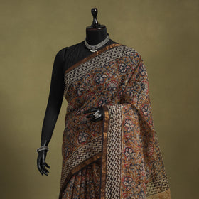 Brown - kota doria cotton bagru saree 31 - handcrafted