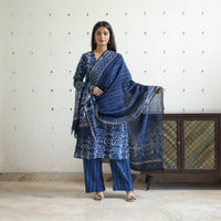 Blue - Chanderi Silk Indigo Bagru Block Print Kurta Set 02