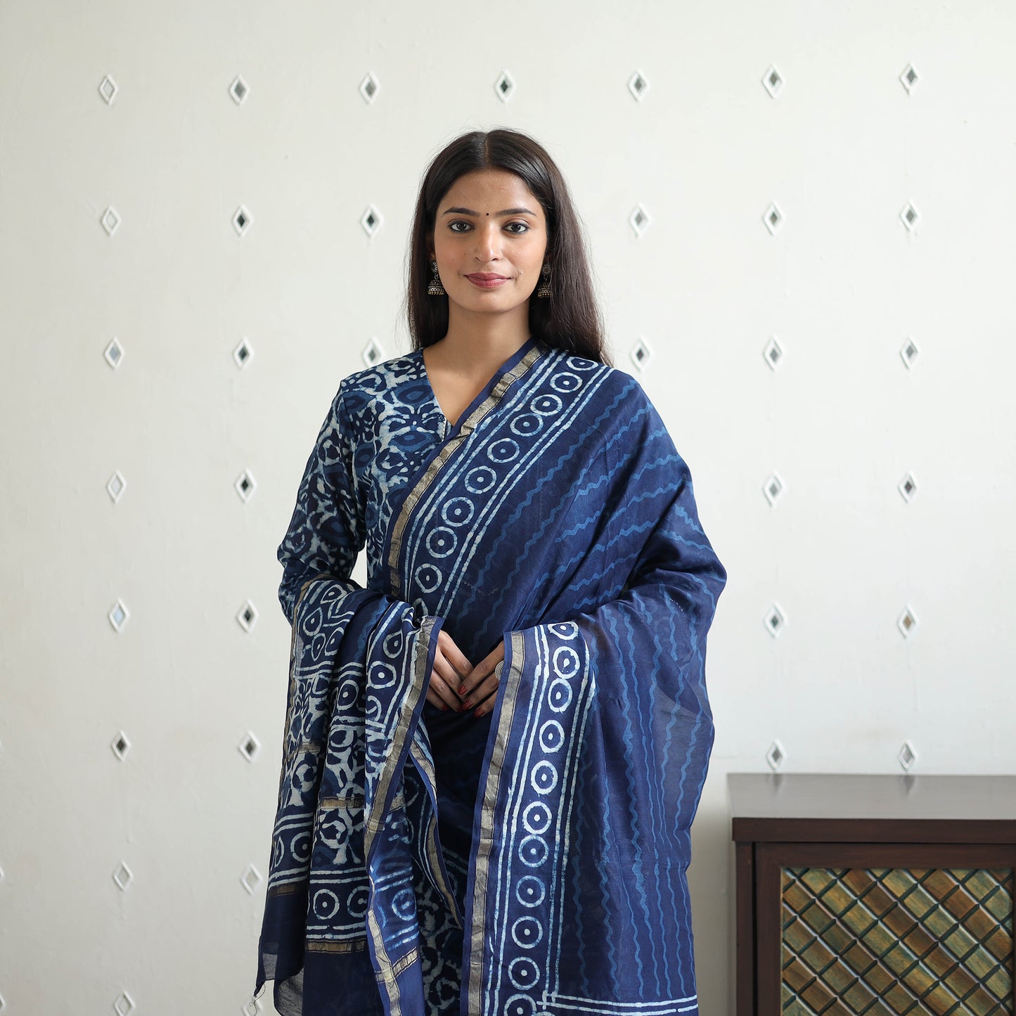 Blue - Chanderi Silk Indigo Bagru Block Print Kurta Set 02