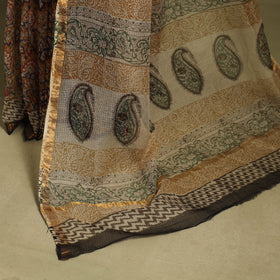 Brown - kota doria cotton bagru saree 31 - handcrafted