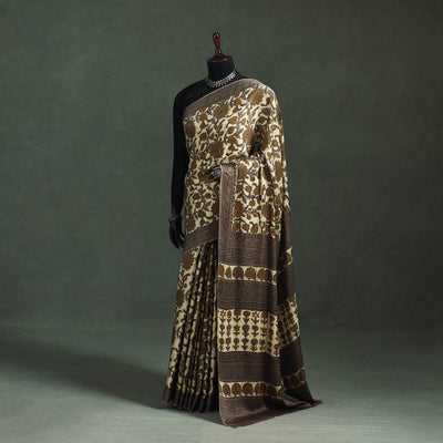 Bagru Hand Block Print Natural Dyed Modal Silk Saree 03