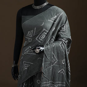 Grey - Kutch Tie-Dye Pure Mul Cotton Rai Bandhani Saree with Blouse Piece 06