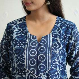 Buy Blue Chanderi Silk Indigo Bagru Block Print Kurta Set